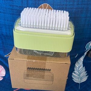 Green and White Cleaning Brush with Holder